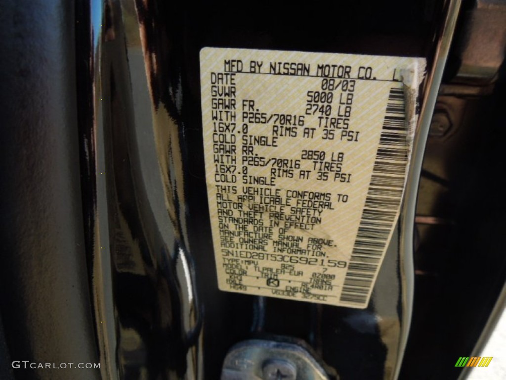 2003 Nissan Xterra XE V6 Color Code Photos