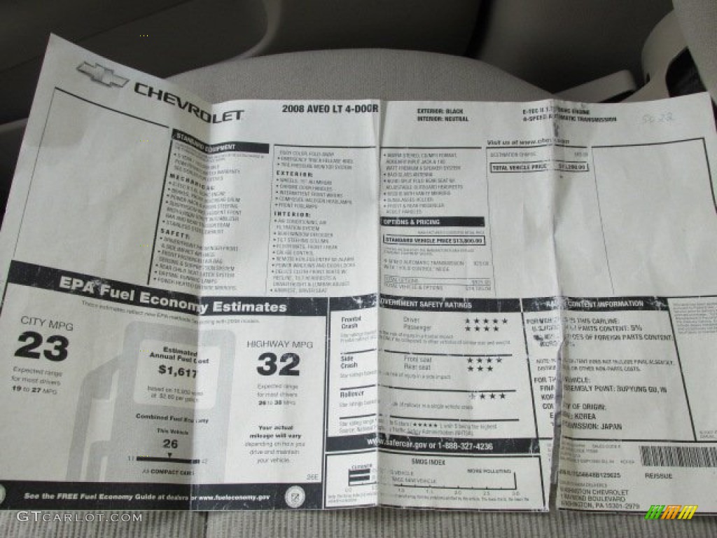 2008 Chevrolet Aveo LT Sedan Window Sticker Photos