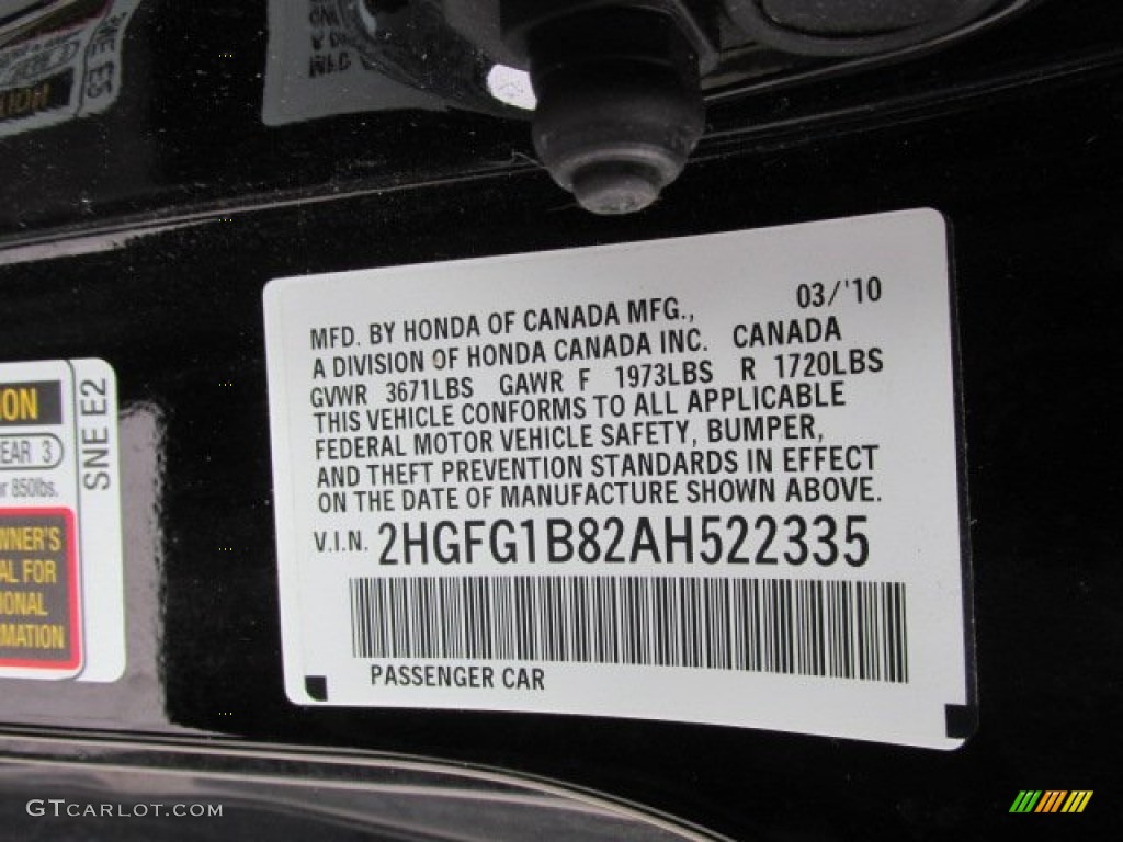 2010 Civic EX Coupe - Crystal Black Pearl / Black photo #19