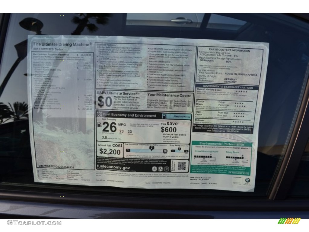 2013 BMW 3 Series 328i Sedan Window Sticker Photo #76913538