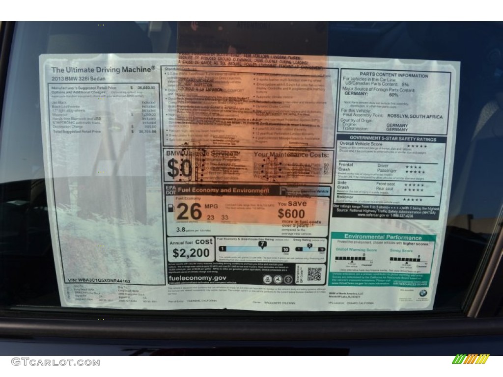 2013 BMW 3 Series 328i Sedan Window Sticker Photo #76914495