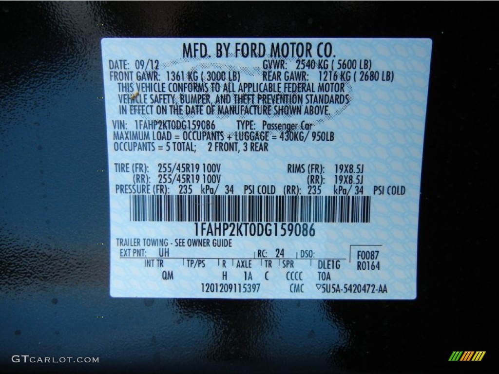 2013 Taurus Color Code UH for Tuxedo Black Metallic Photo #76915785