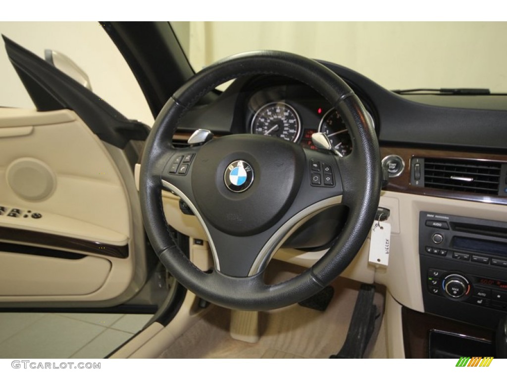 2010 BMW 3 Series 328i Convertible Cream Beige Steering Wheel Photo #76923165