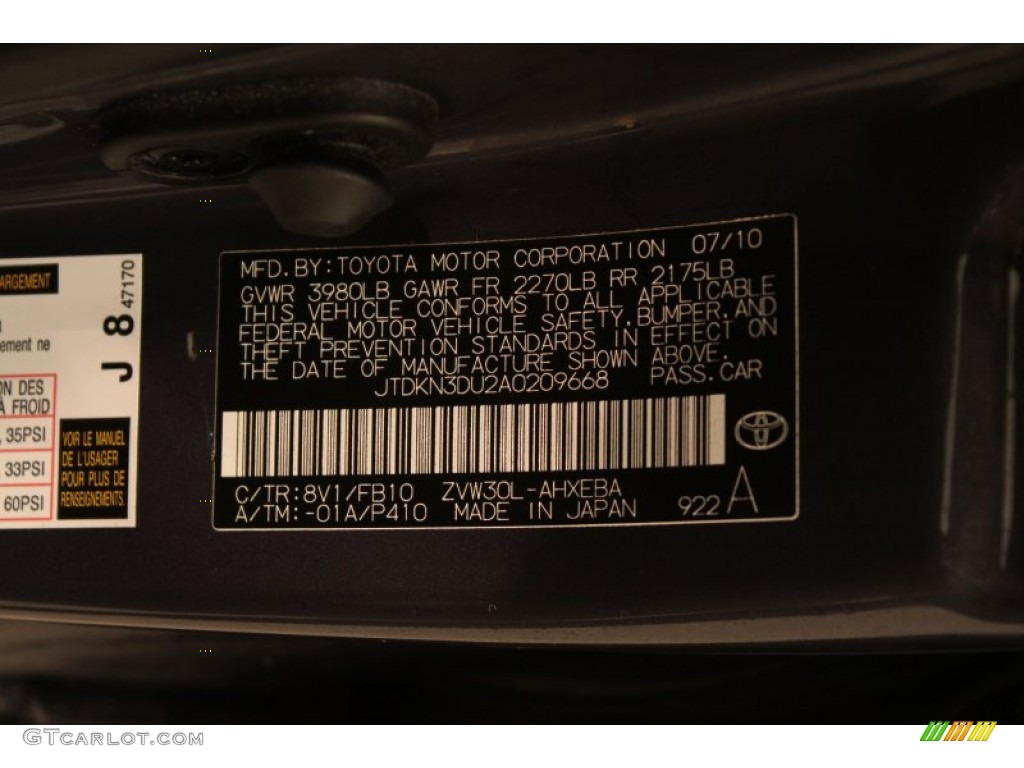 2010 Toyota Prius Hybrid III Color Code Photos