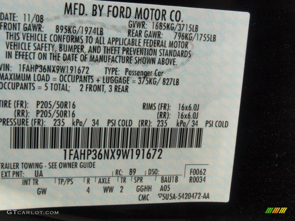 2009 Focus Color Code UA for Ebony Black Photo #76930508