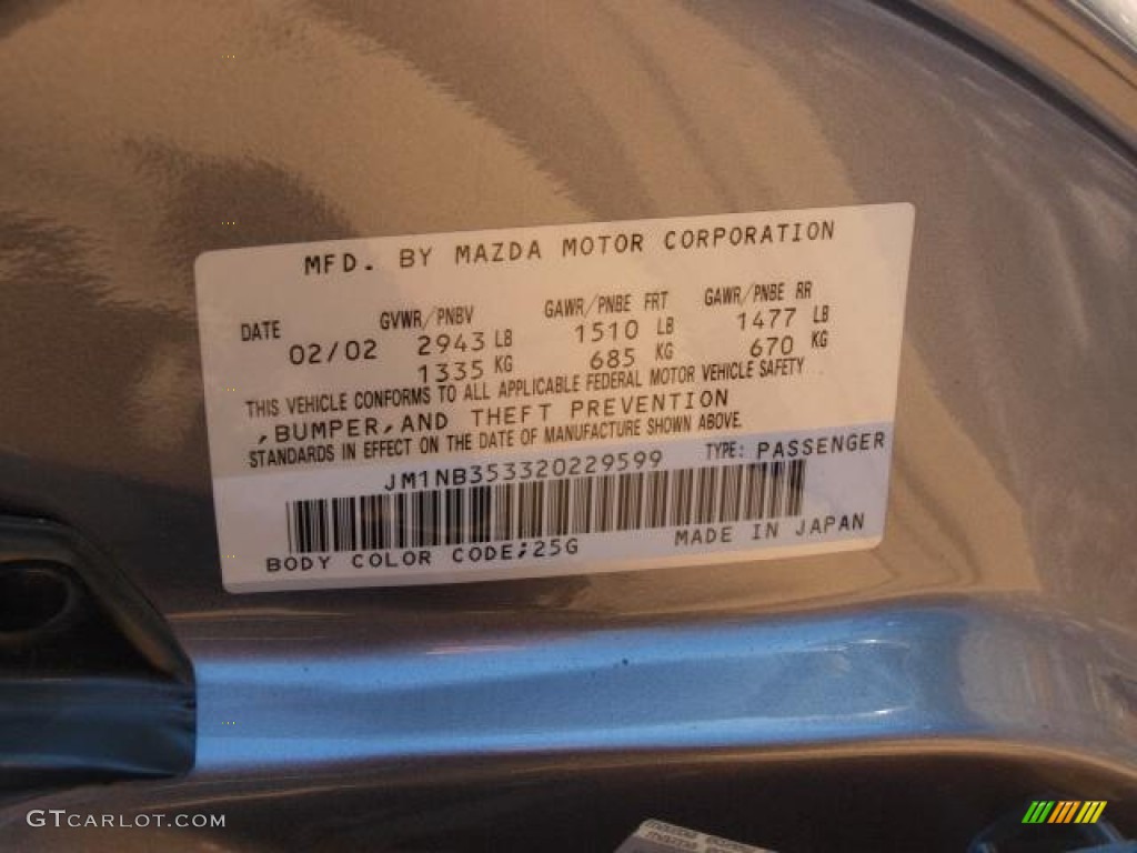 2002 MX-5 Miata Color Code 25G for Titanium Gray Metallic Photo #76936117