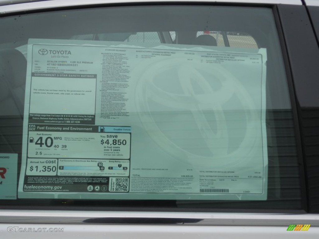 2013 Toyota Avalon Hybrid XLE Window Sticker Photo #76937266