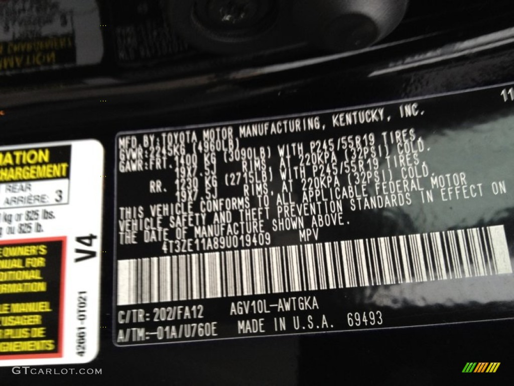 2009 Toyota Venza I4 Color Code Photos