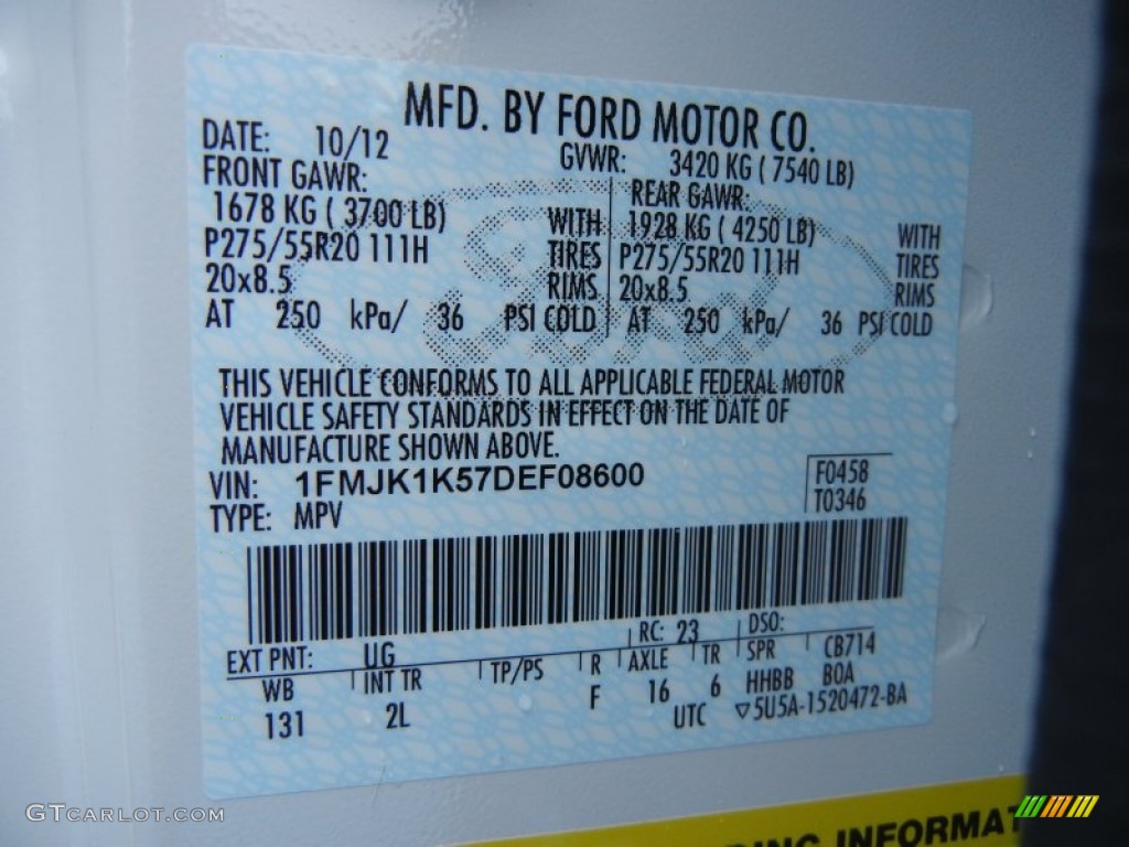 2013 Expedition Color Code UG for White Platinum Tri-Coat Photo #76940451