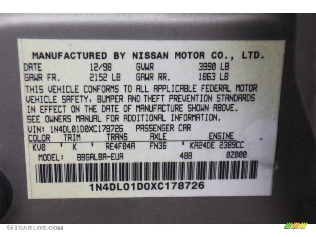 1999 Altima Color Code KV0 for Titanium Frost Metallic Photo #76943236