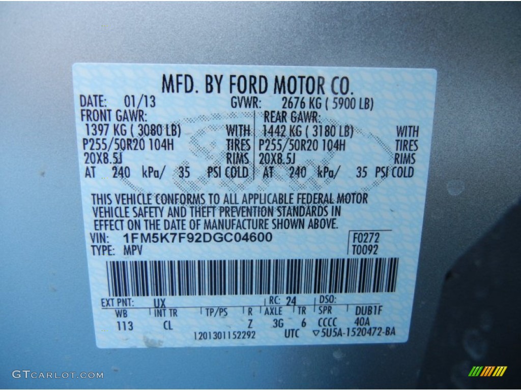 2013 Explorer Color Code UX for Ingot Silver Metallic Photo #76943429