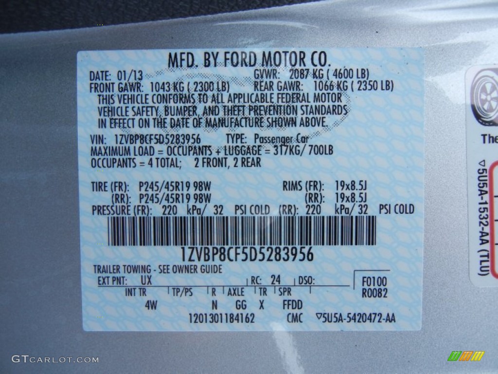 2013 Mustang Color Code UX for Ingot Silver Metallic Photo #76944433