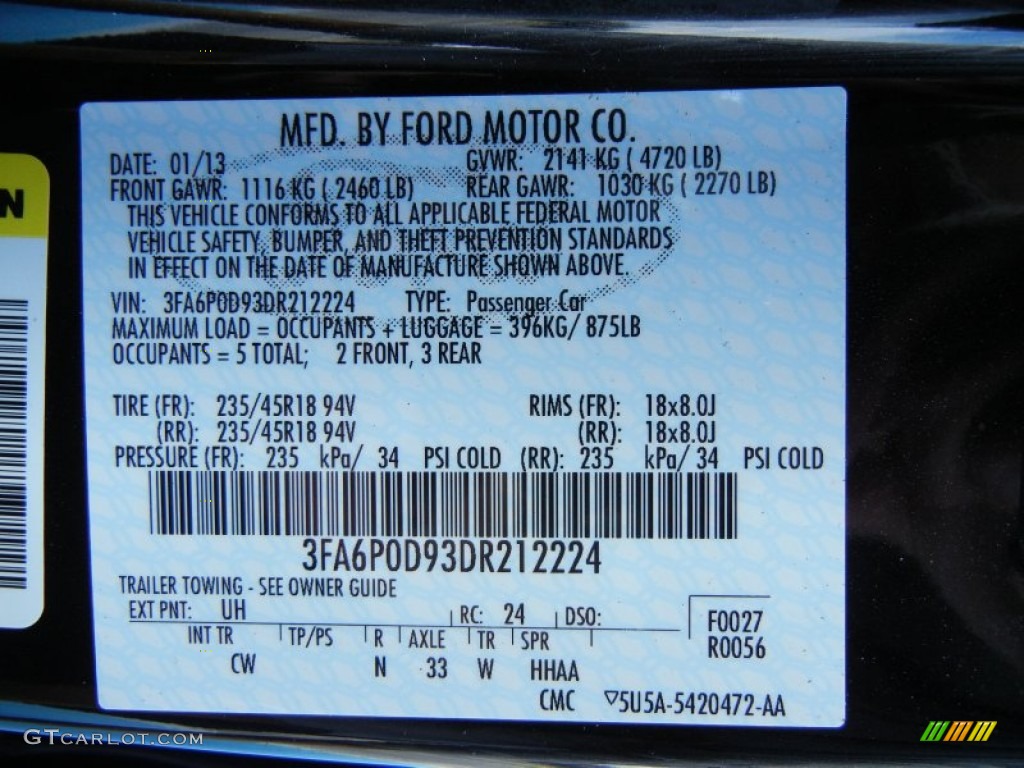 2013 Ford Fusion Titanium AWD Color Code Photos