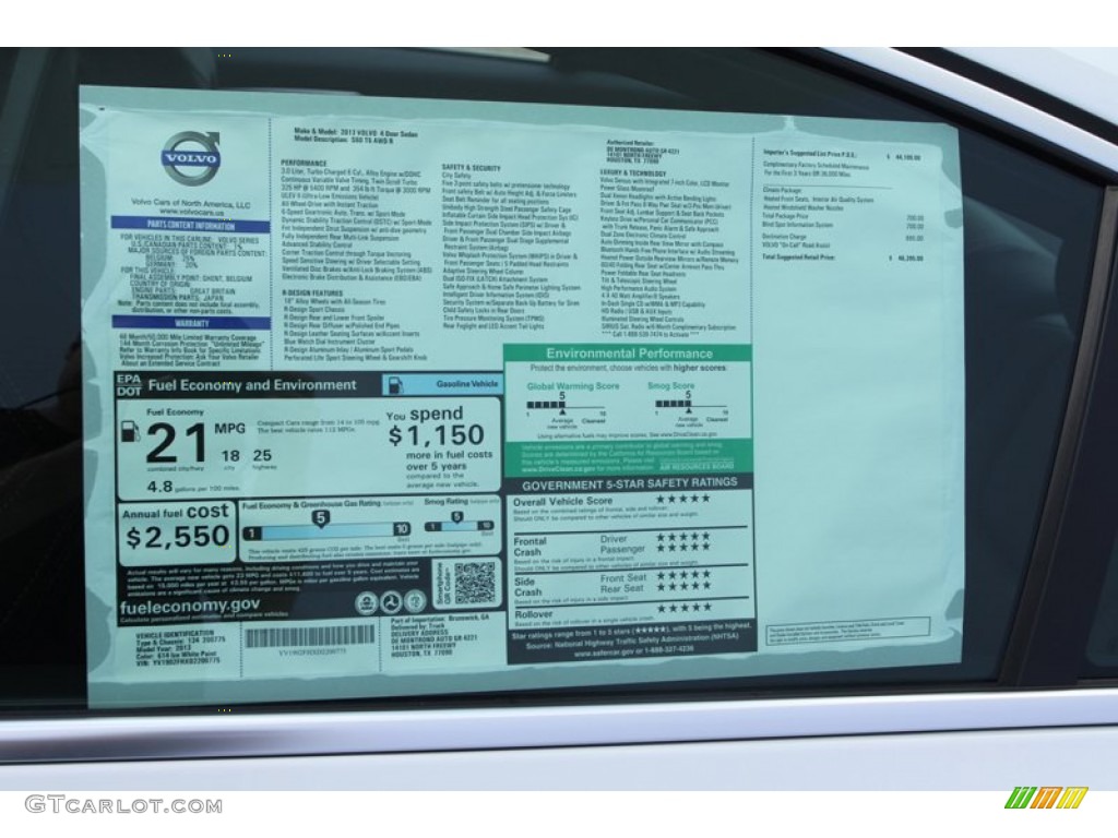 2013 Volvo S60 R-Design AWD Window Sticker Photo #76948171