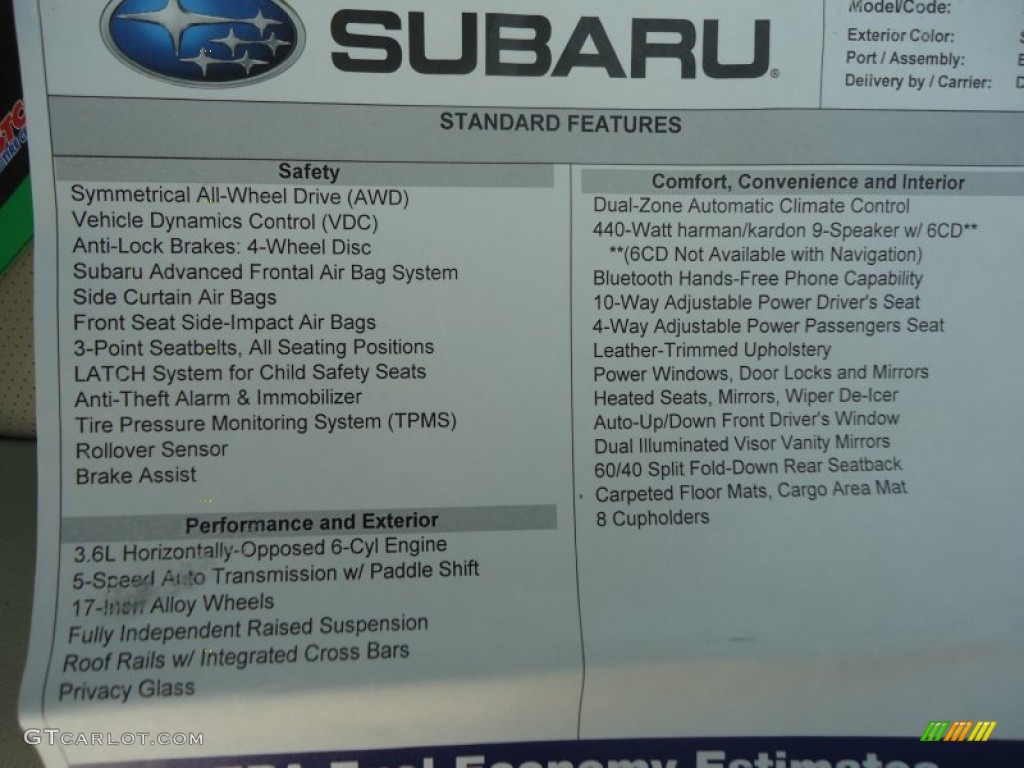 2010 Subaru Outback 3.6R Limited Wagon Window Sticker Photo #76954212