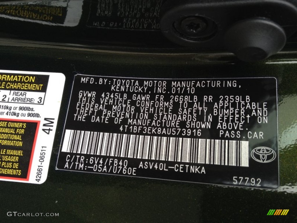 2010 Camry Color Code 6V4 for Spruce Mica Photo #76954712