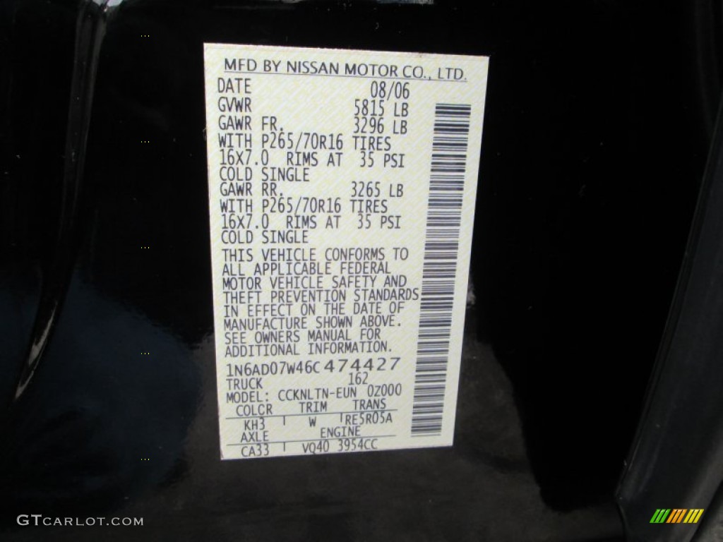 2006 Nissan Frontier SE Crew Cab 4x4 Color Code Photos