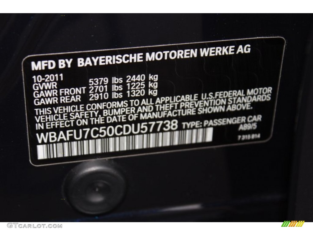 2012 5 Series Color Code A89 for Imperial Blue Metallic Photo #76968832
