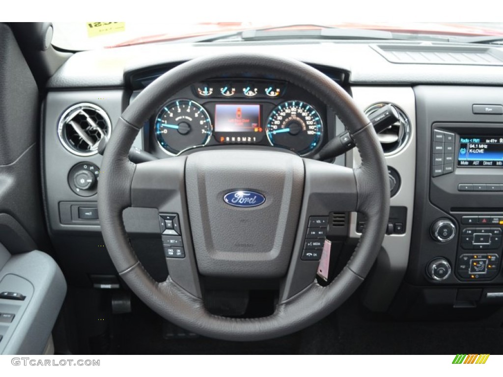 2013 Ford F150 XLT SuperCrew Steel Gray Steering Wheel Photo #76970624
