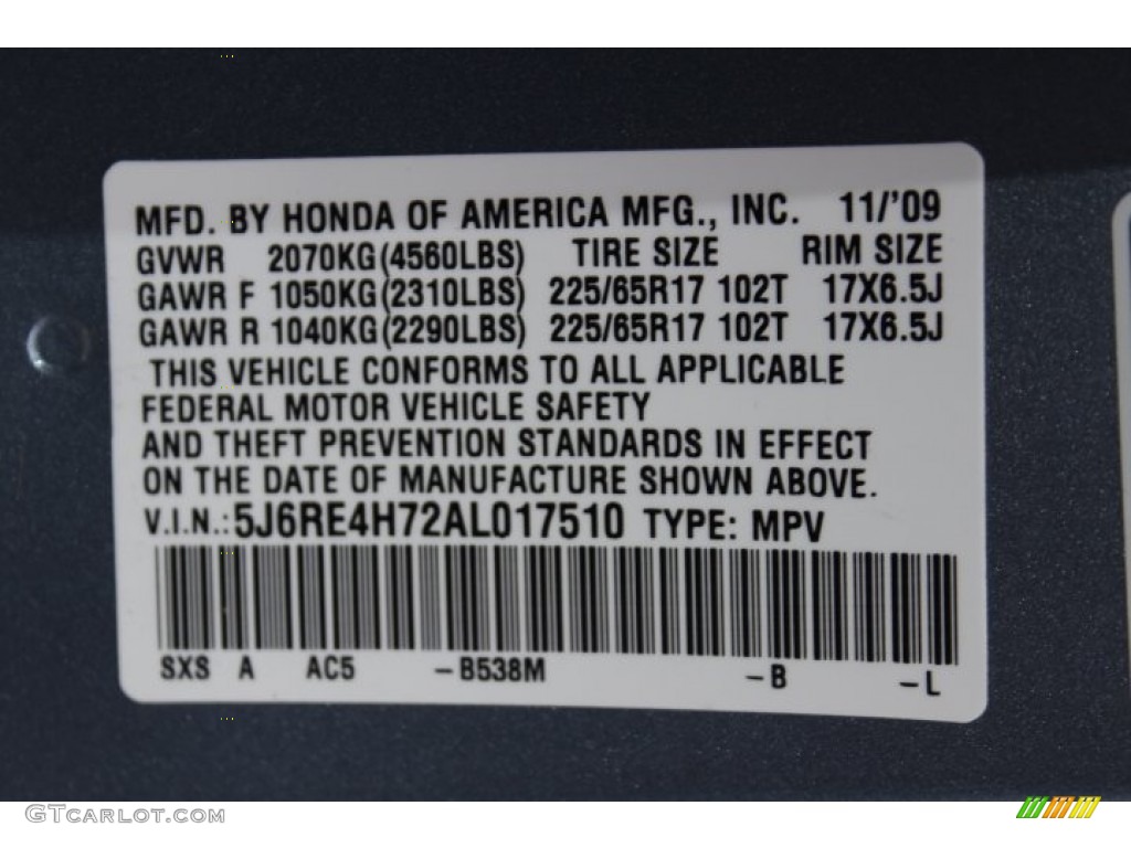 2010 CR-V EX-L AWD - Glacier Blue Metallic / Gray photo #26