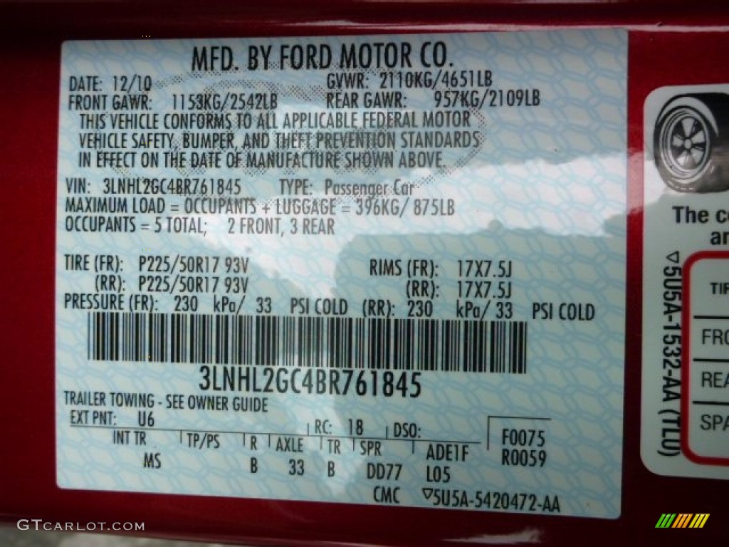 2011 MKZ Color Code U6 for Red Candy Metallic Photo #76973495