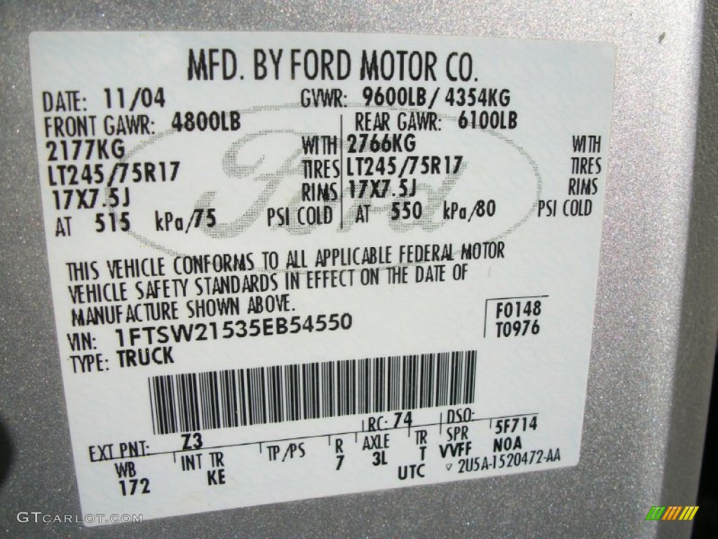 2005 Ford F250 Super Duty XL Crew Cab 4x4 Color Code Photos