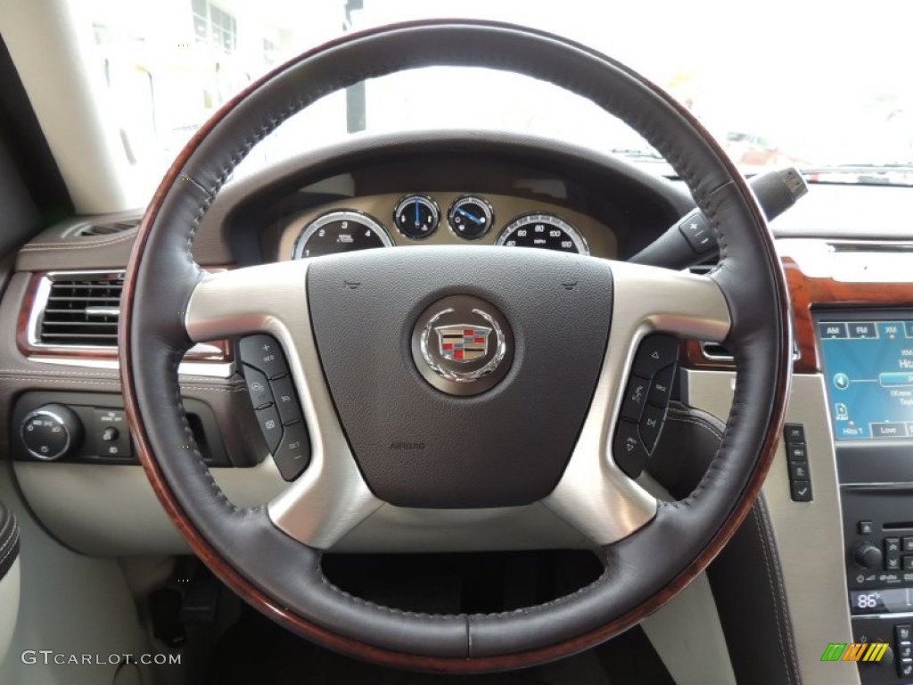 2011 Cadillac Escalade Platinum Cocoa/Light Linen Tehama Leather Steering Wheel Photo #76995612