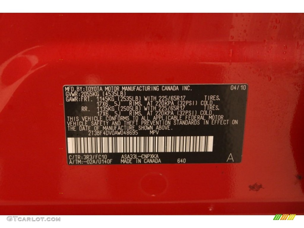 2010 RAV4 Color Code 3R3 for Barcelona Red Metallic Photo #76995790