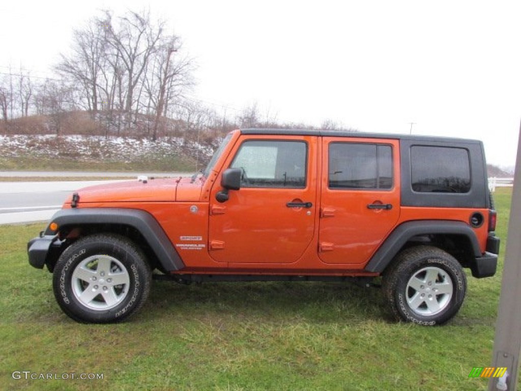 Mango Tango Pearl 2011 Jeep Wrangler Unlimited Sport S 4x4 Exterior Photo #76996044