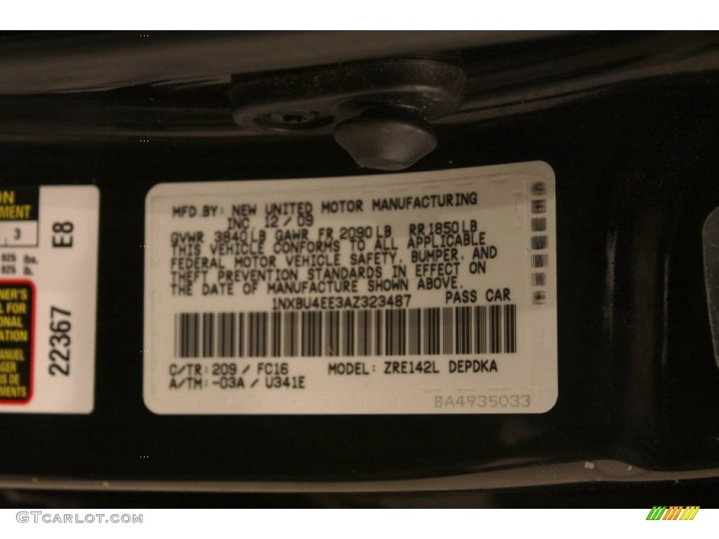 2010 Corolla Color Code 209 for Black Sand Pearl Photo #76996545