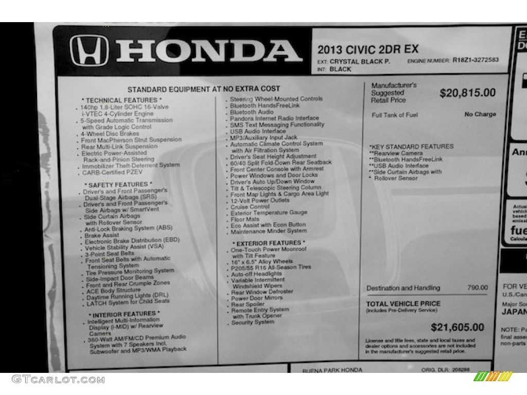 2013 Honda Civic EX Coupe Window Sticker Photo #77007363