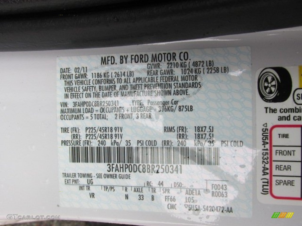 2011 Ford Fusion Sport AWD Color Code Photos