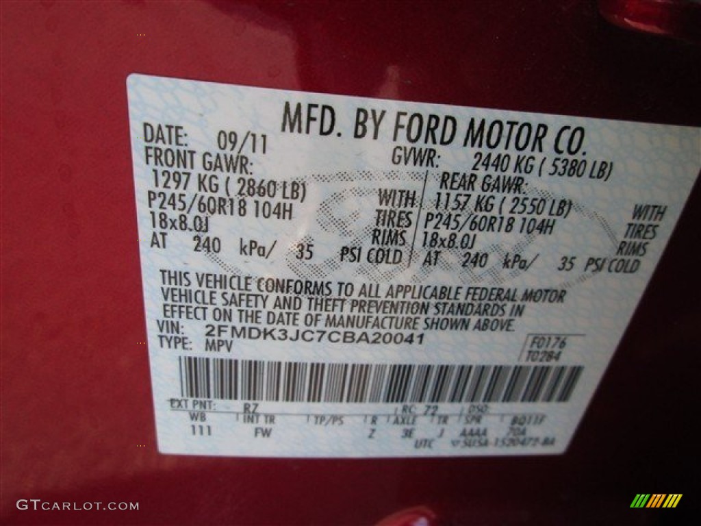 2012 Edge Color Code RZ for Red Candy Metallic Photo #77014082