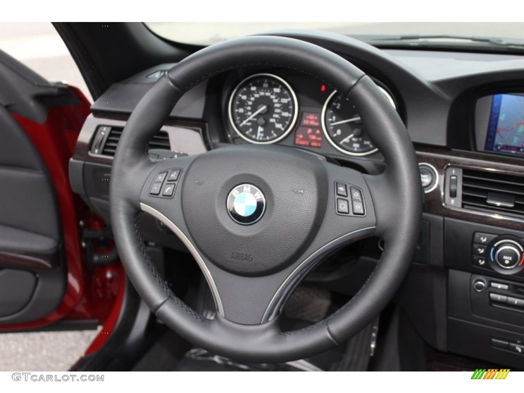 2012 BMW 3 Series 328i Convertible Black Steering Wheel Photo #77015937