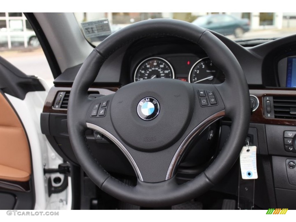 2012 BMW 3 Series 328i xDrive Coupe Saddle Brown Steering Wheel Photo #77017961