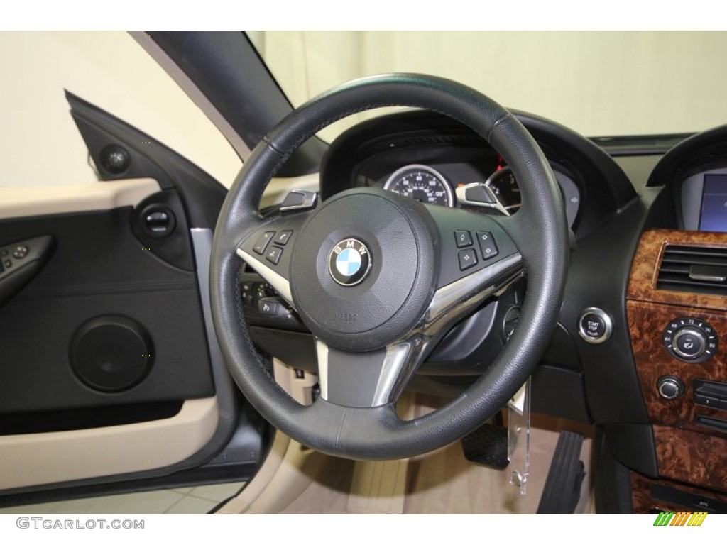 2009 BMW 6 Series 650i Coupe Cream Beige Dakota Leather Steering Wheel Photo #77019634