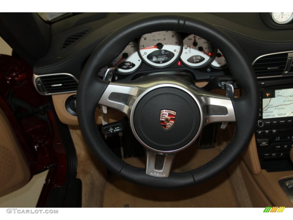 2011 Porsche 911 Turbo S Cabriolet Black/Sand Beige Steering Wheel Photo #77023415