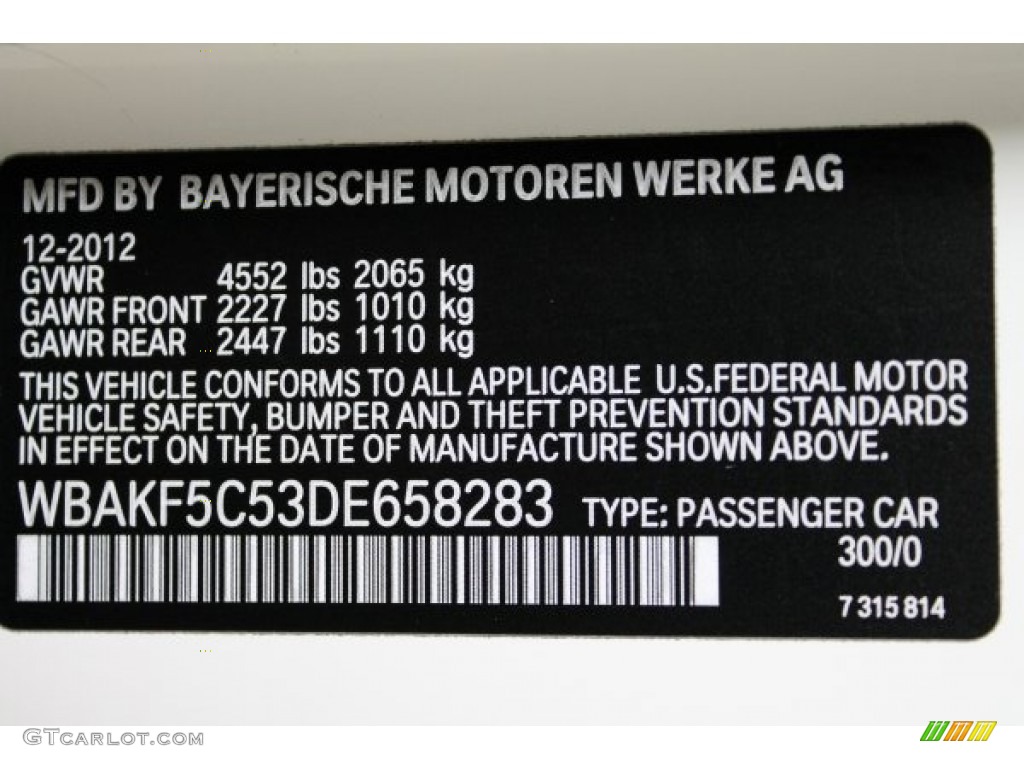 2013 3 Series Color Code 300 for Alpine White Photo #77024298
