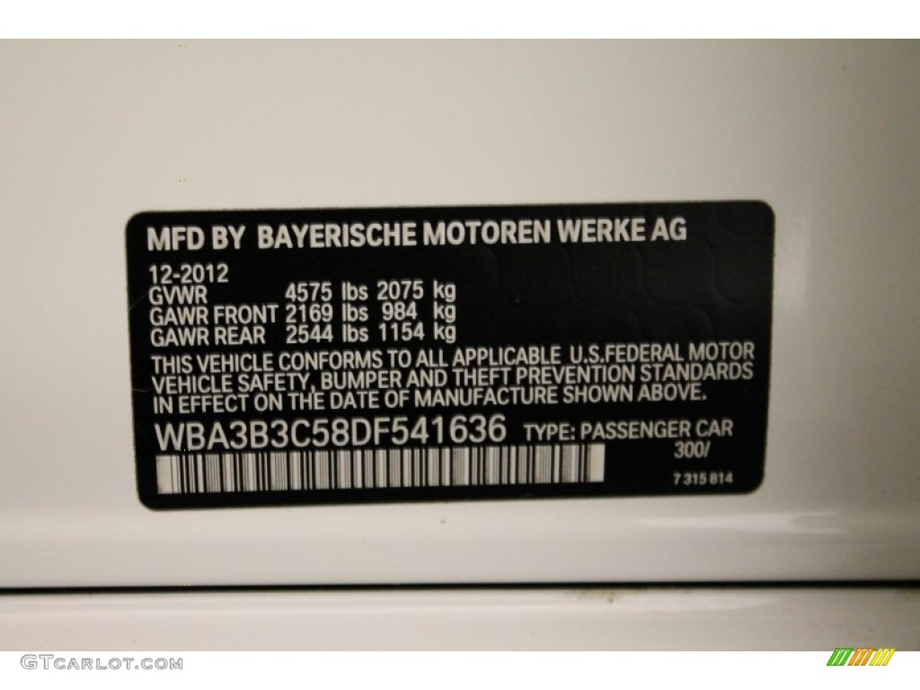 2013 3 Series Color Code 300 for Alpine White Photo #77025849