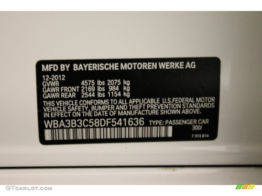 2013 3 Series Color Code 300 for Alpine White Photo #77025849