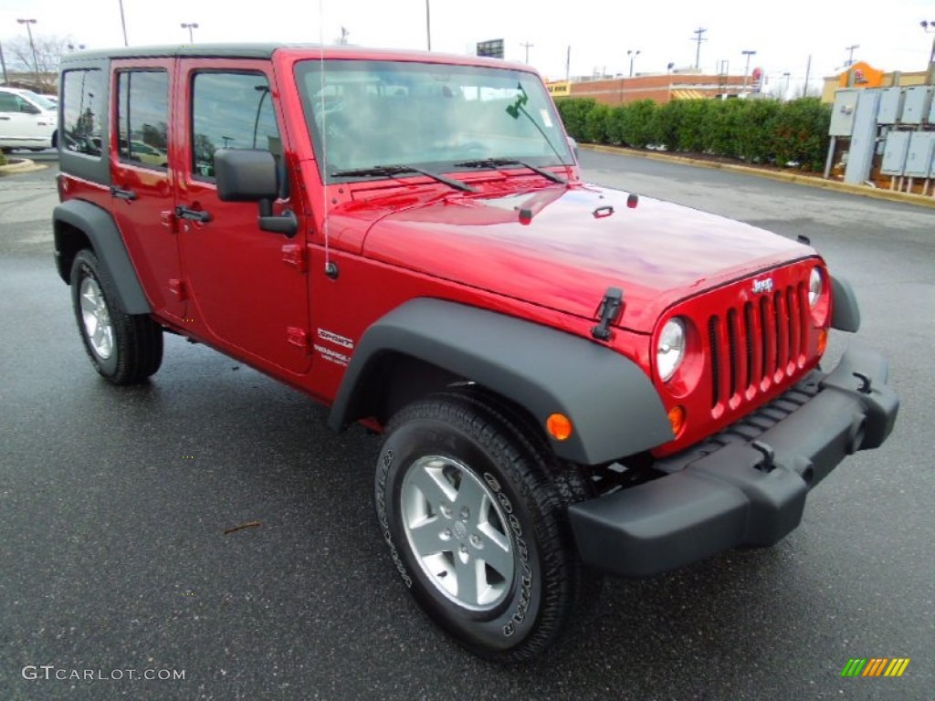 Deep Cherry Red Crystal Pearl 2013 Jeep Wrangler Unlimited Sport S 4x4 Exterior Photo #77028588