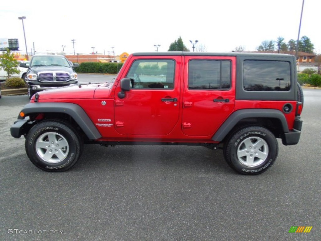 Deep Cherry Red Crystal Pearl 2013 Jeep Wrangler Unlimited Sport S 4x4 Exterior Photo #77028618