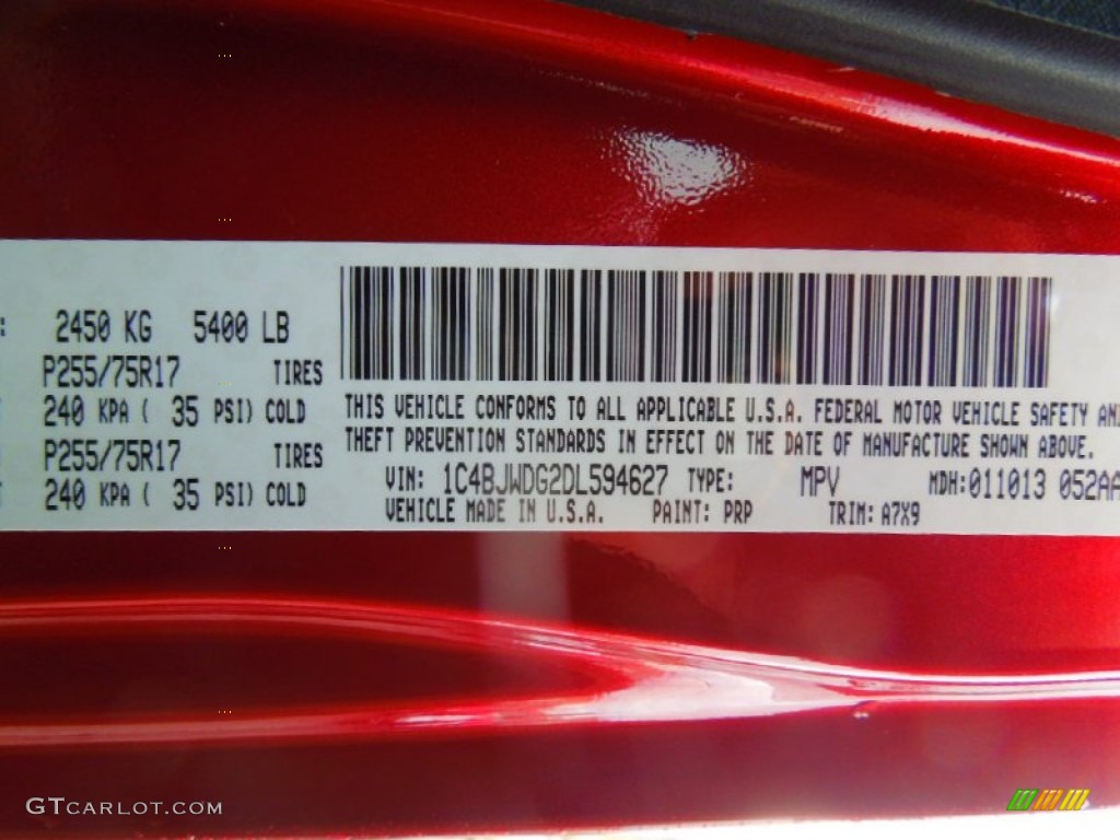 2013 Wrangler Unlimited Color Code PRP for Deep Cherry Red Crystal Pearl Photo #77028726
