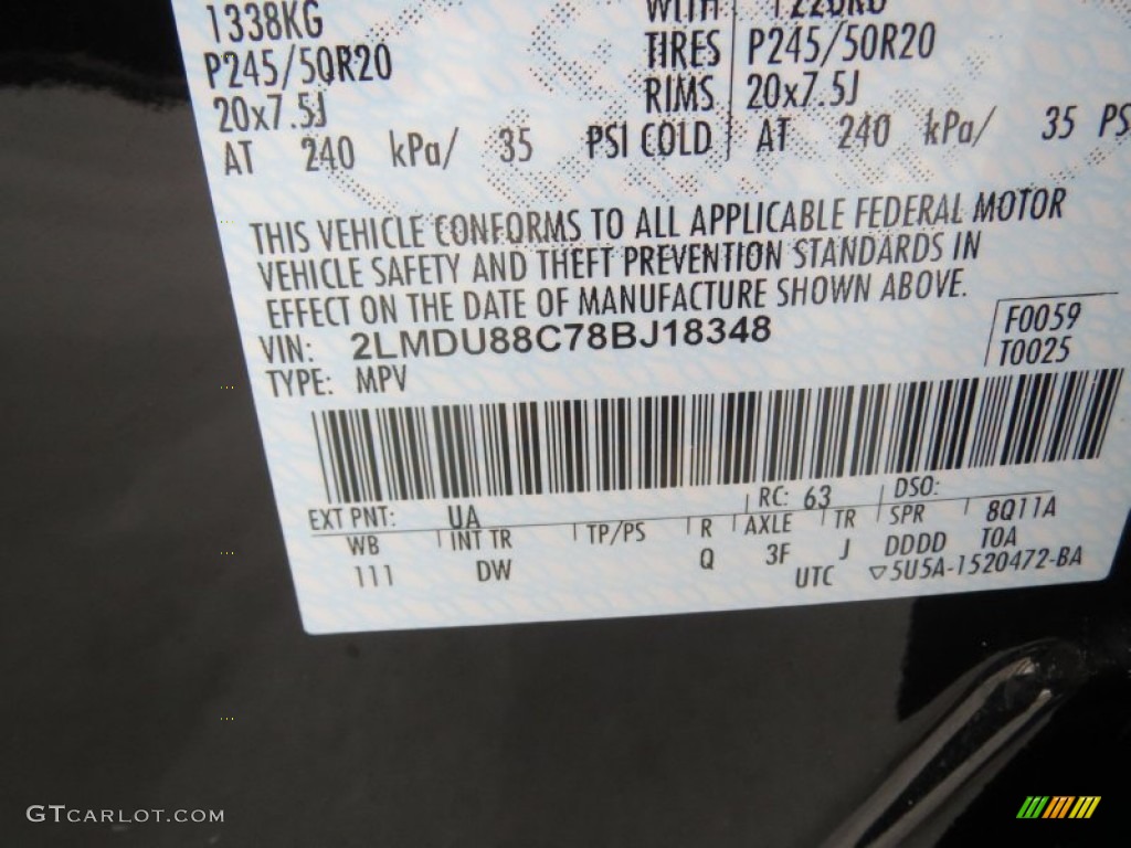 2008 MKX Color Code UA for Black Clearcoat Photo #77032368