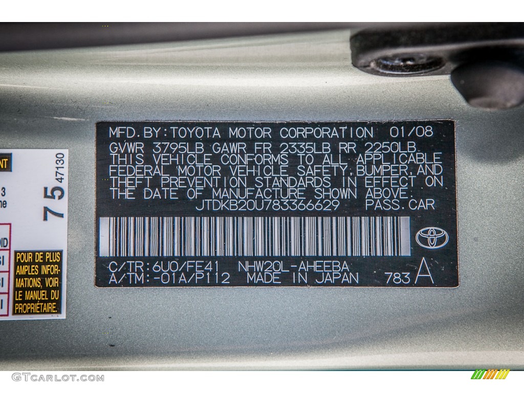 2008 Prius Color Code 6U0 for Silver Pine Mica Photo #77035124