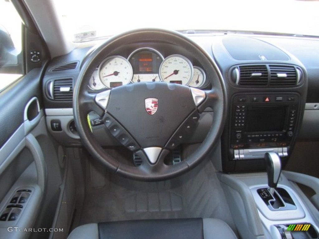 2006 Porsche Cayenne S Titanium Black/Steel Grey Steering Wheel Photo #77036211