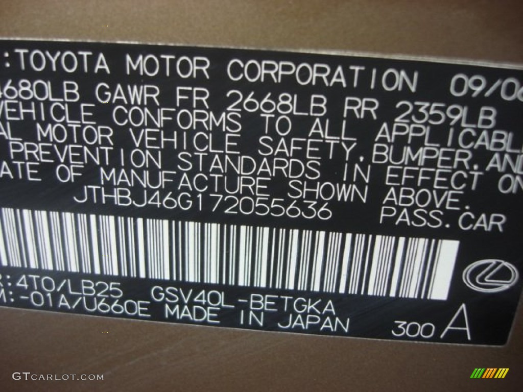 2007 ES Color Code 4T0 for Amber Pearl Photo #77036613