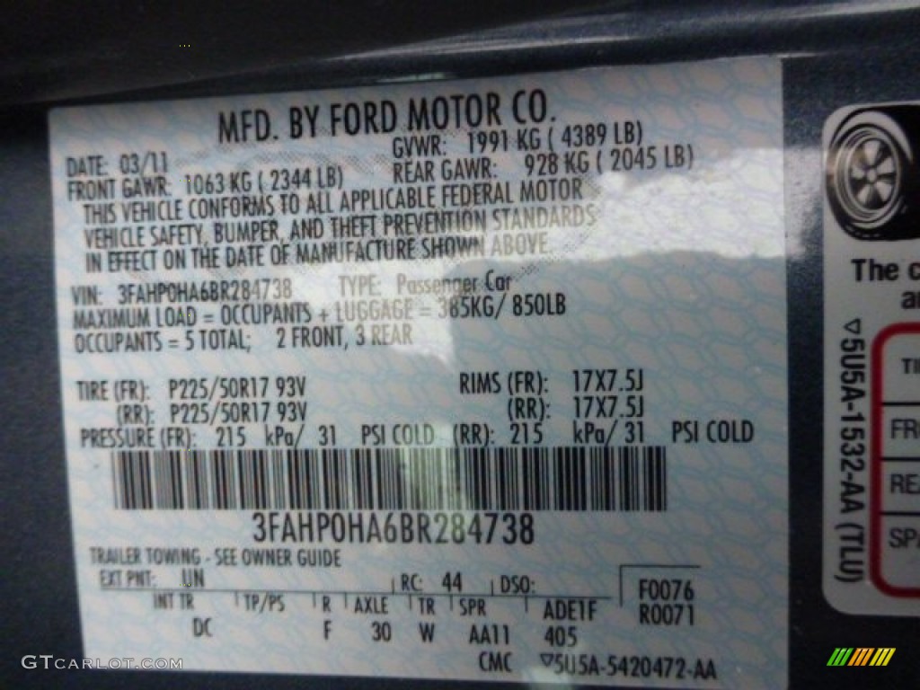 2011 Fusion Color Code UN for Steel Blue Metallic Photo #77037510