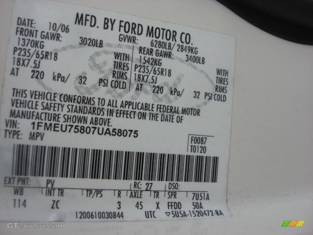 2007 Ford Explorer Limited 4x4 Color Code Photos