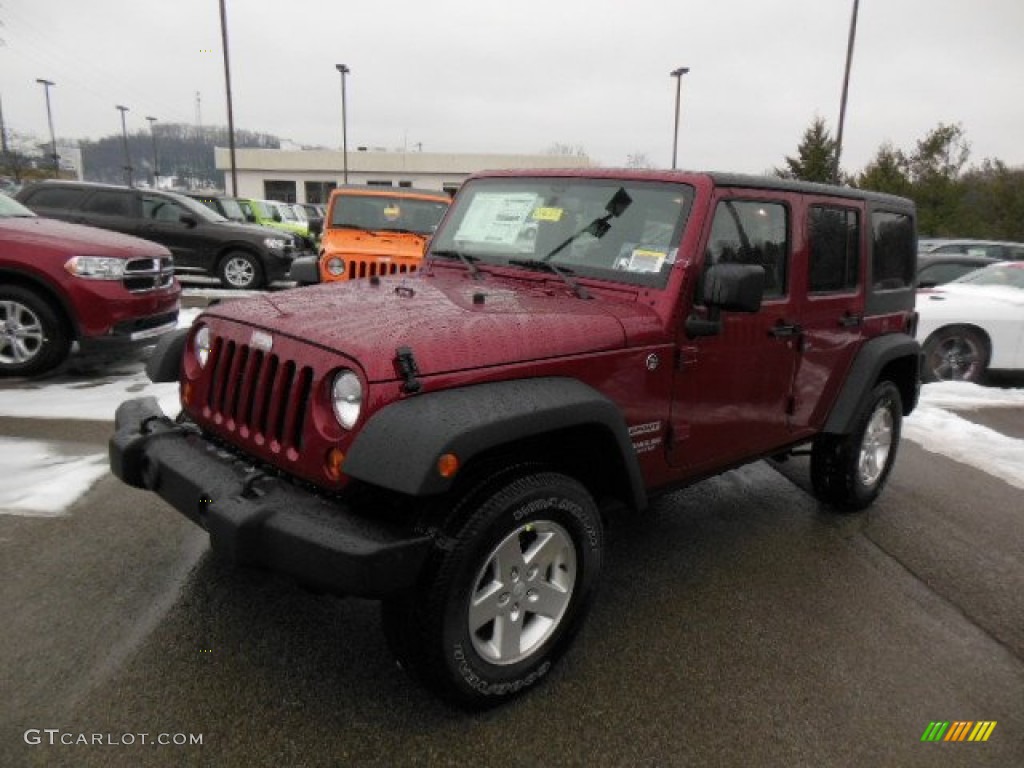 Deep Cherry Red Crystal Pearl 2013 Jeep Wrangler Unlimited Sport 4x4 Exterior Photo #77039076